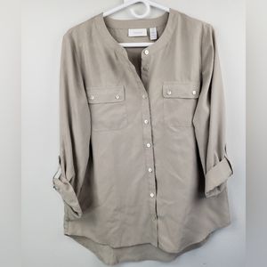 NWOT Chico's Button-Down Beige Popover Top Size 1